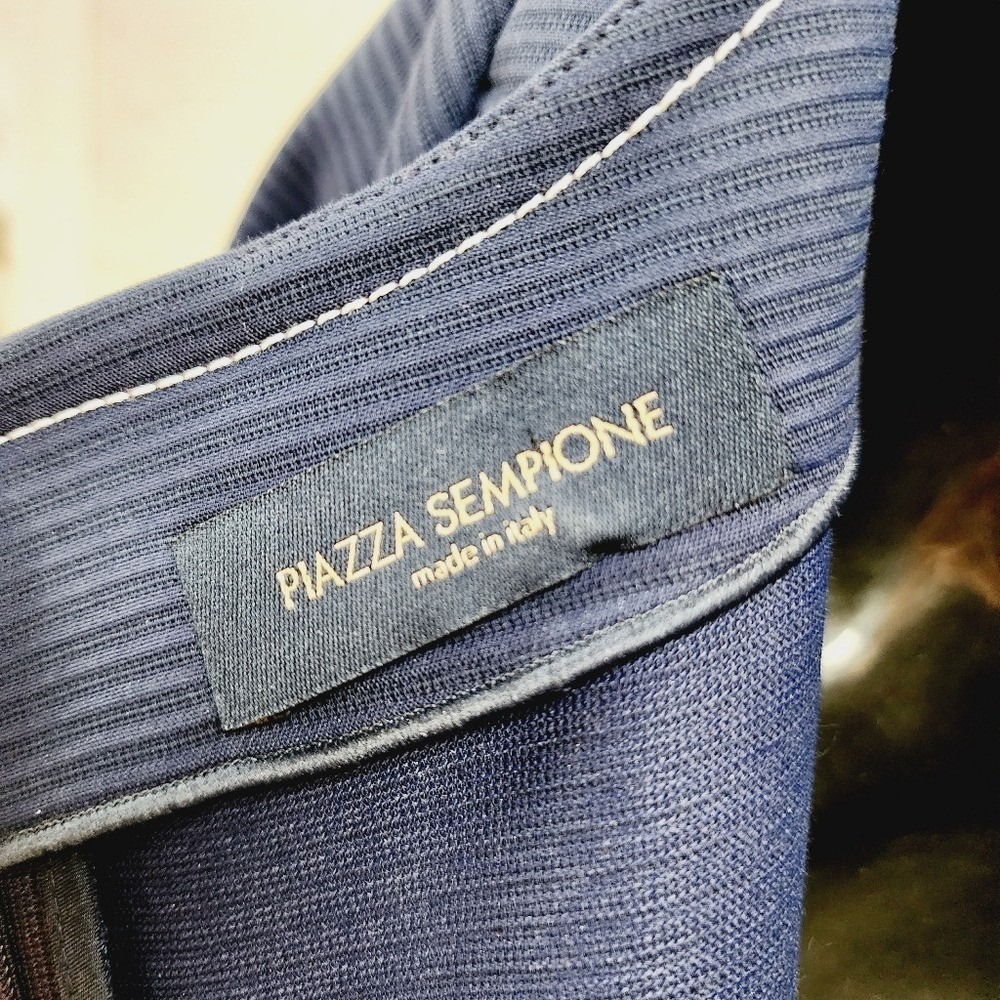 Piazza Sempione Navy Blue Textured Sheath Dress Contrast Stitch Italy Size IT 48 - Picture 8 of 10